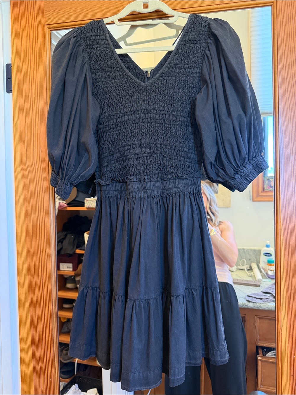 Sea puff sleeve smocked dress